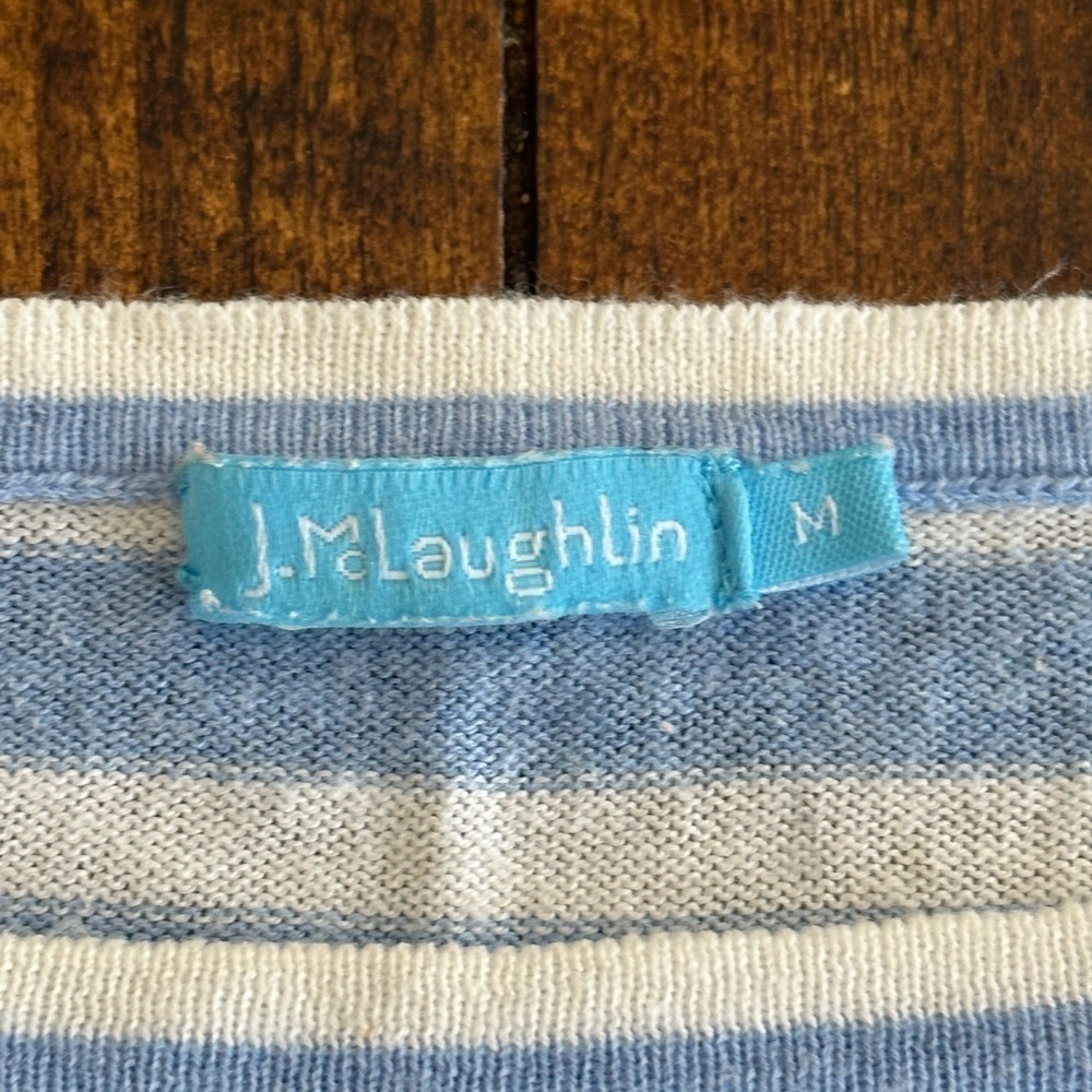 J. McLaughlin | Blue & White Striped Boatneck Lightweight Sweater - Picture 4 of 8